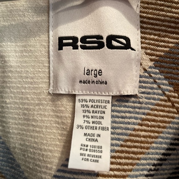 RSQ Plaid Flannel Button Up Jacket Navy Blue/Tan - Picture 4 of 4